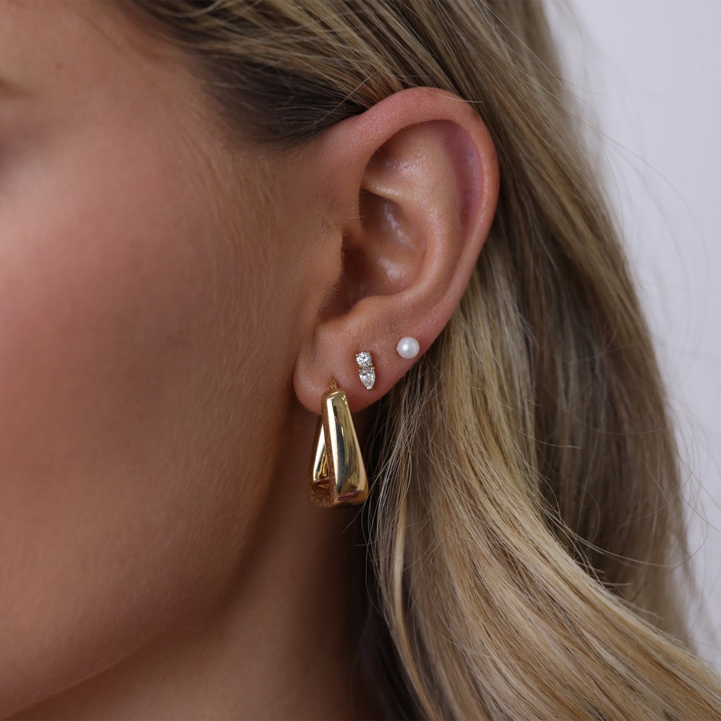 Rectangular Puff Link Hoops - Lotus Diamond