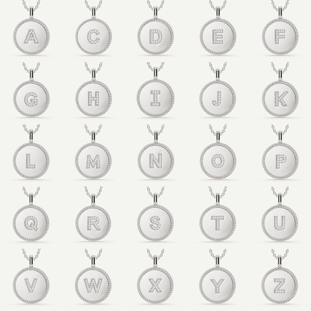 Round Diamond Initial A Pendant with Diamond Accent - Lotus Diamond