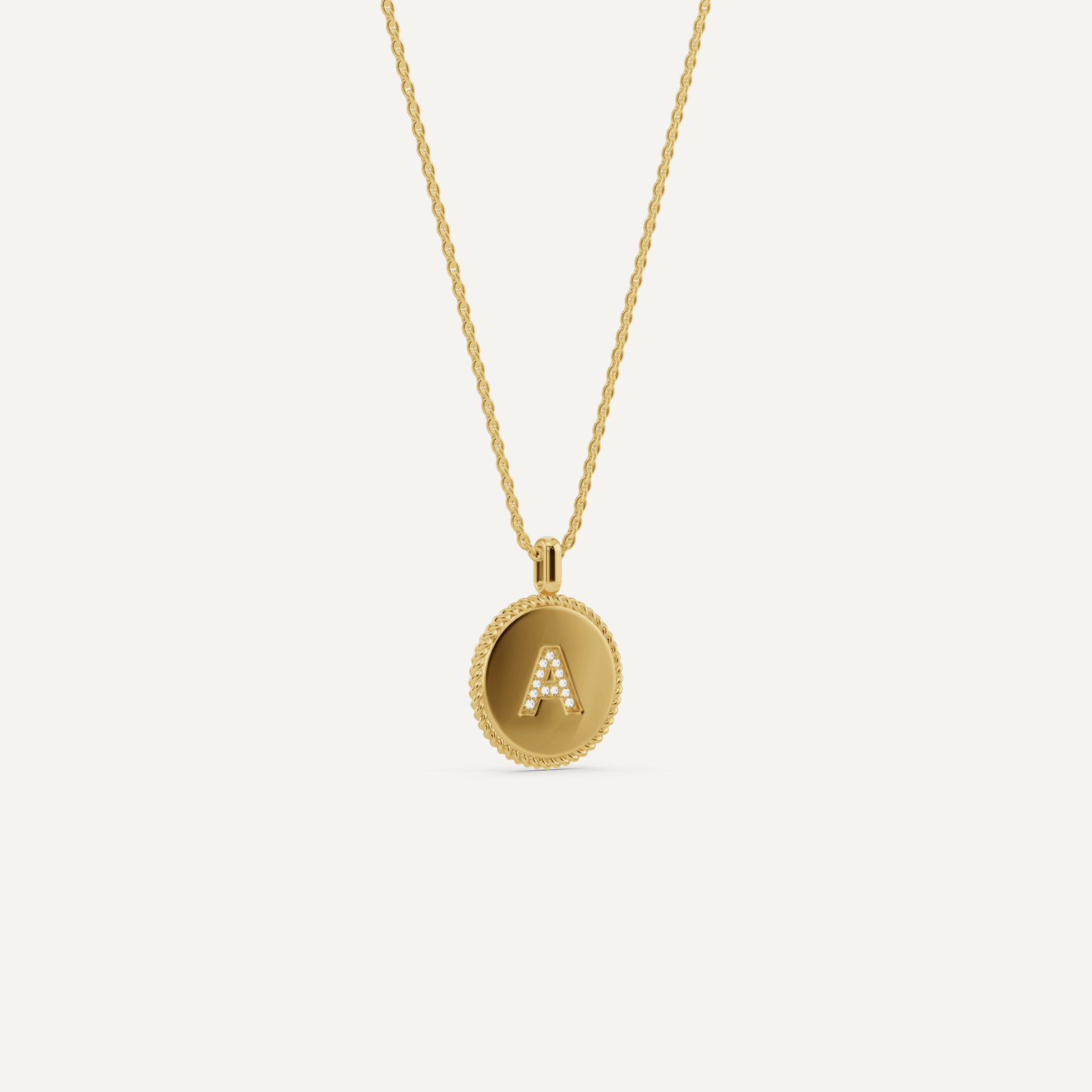 Round Diamond Initial A Pendant with Diamond Accent - Lotus Diamond