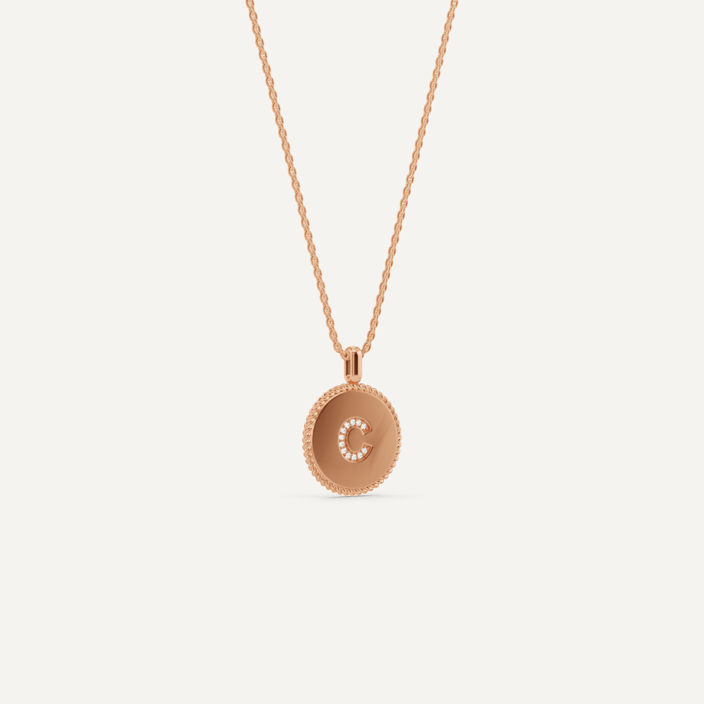 Round Diamond Initial C Pendant with Diamond Accent - Lotus Diamond