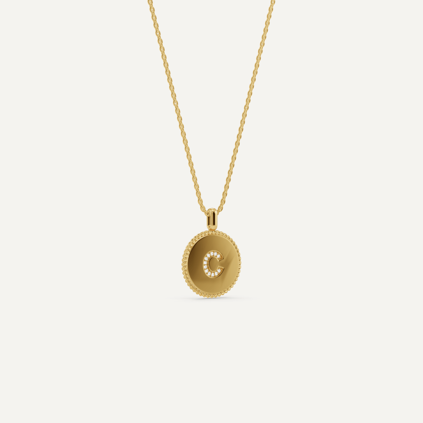 Round Diamond Initial C Pendant with Diamond Accent - Lotus Diamond