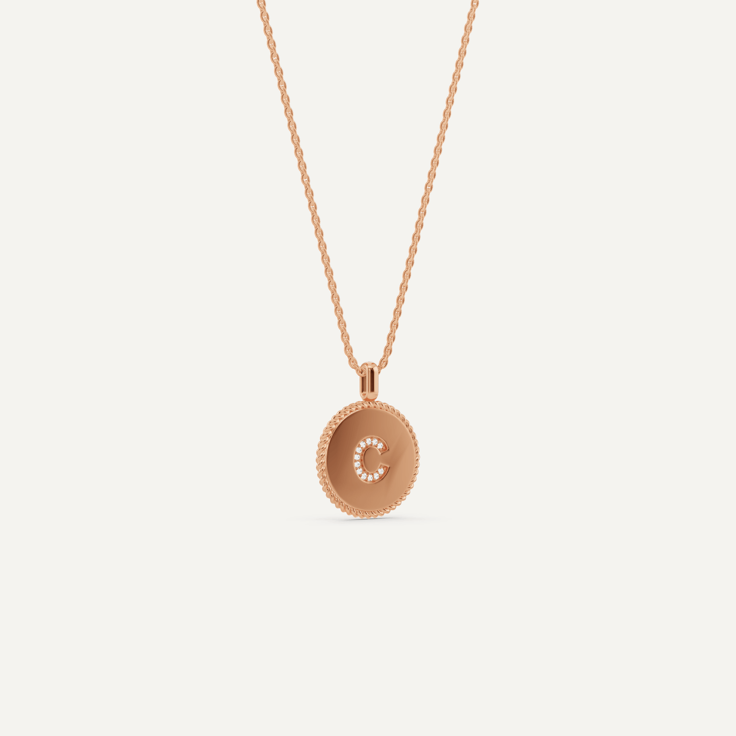 Round Diamond Initial C Pendant with Diamond Accent - Lotus Diamond