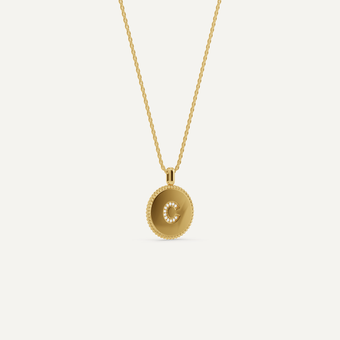 Round Diamond Initial C Pendant with Diamond Accent - Lotus Diamond