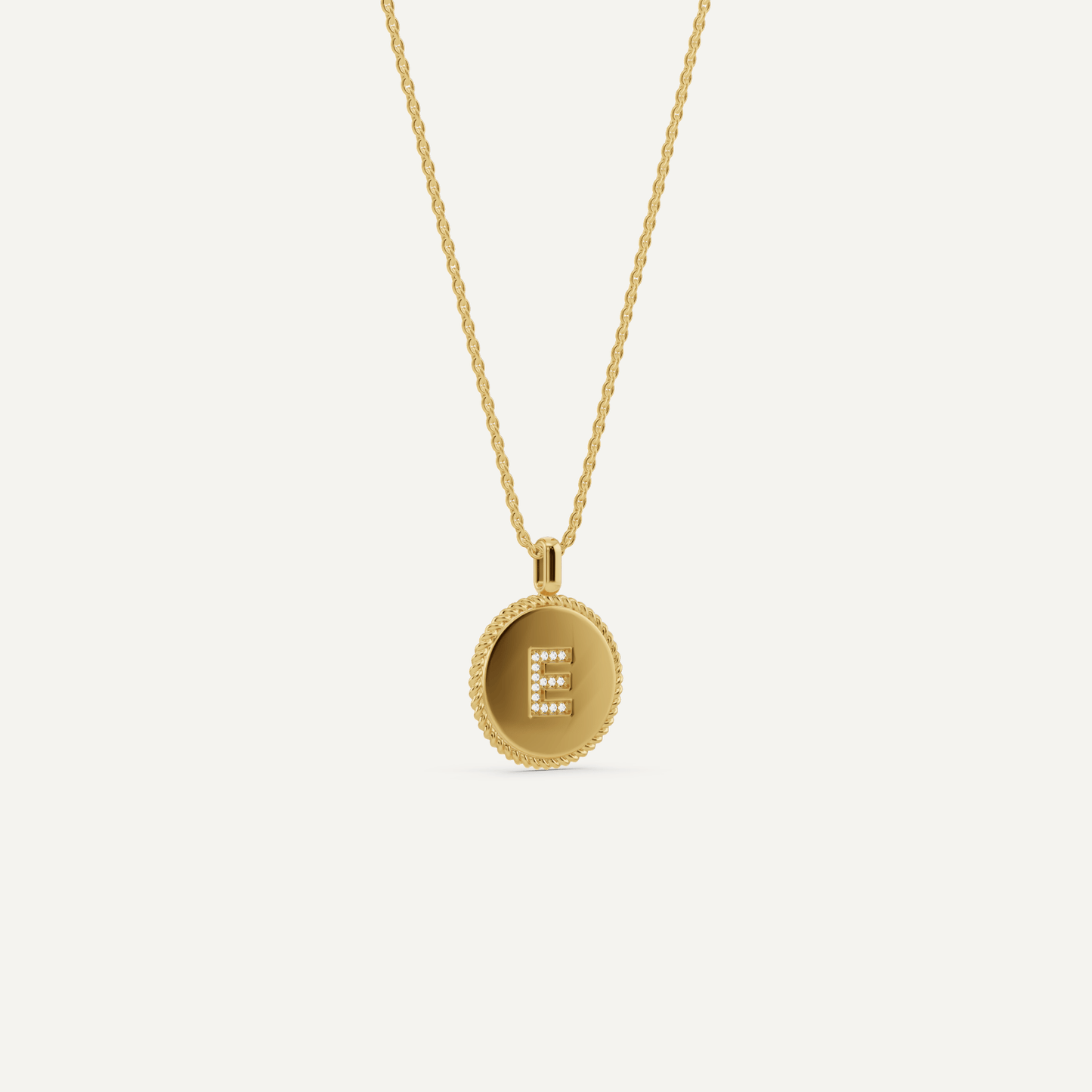 Round Diamond Initial E Pendant with Diamond Accent - Lotus Diamond