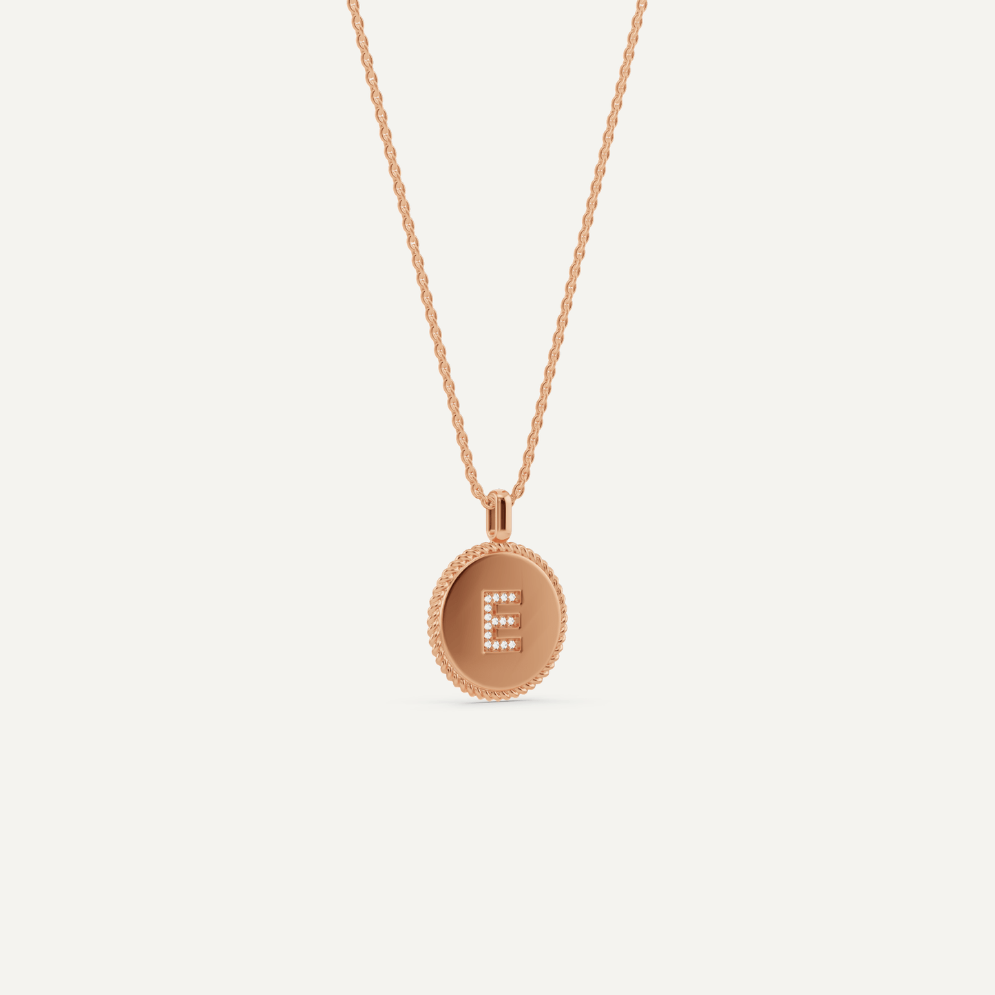 Round Diamond Initial E Pendant with Diamond Accent - Lotus Diamond