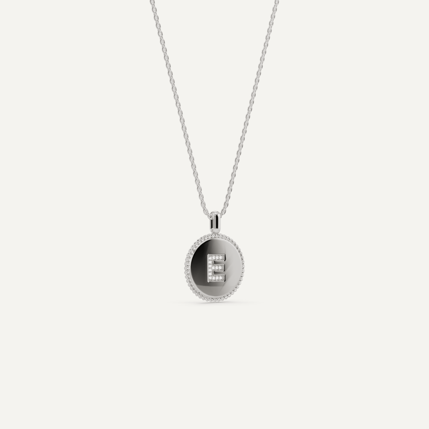 Round Diamond Initial E Pendant with Diamond Accent - Lotus Diamond