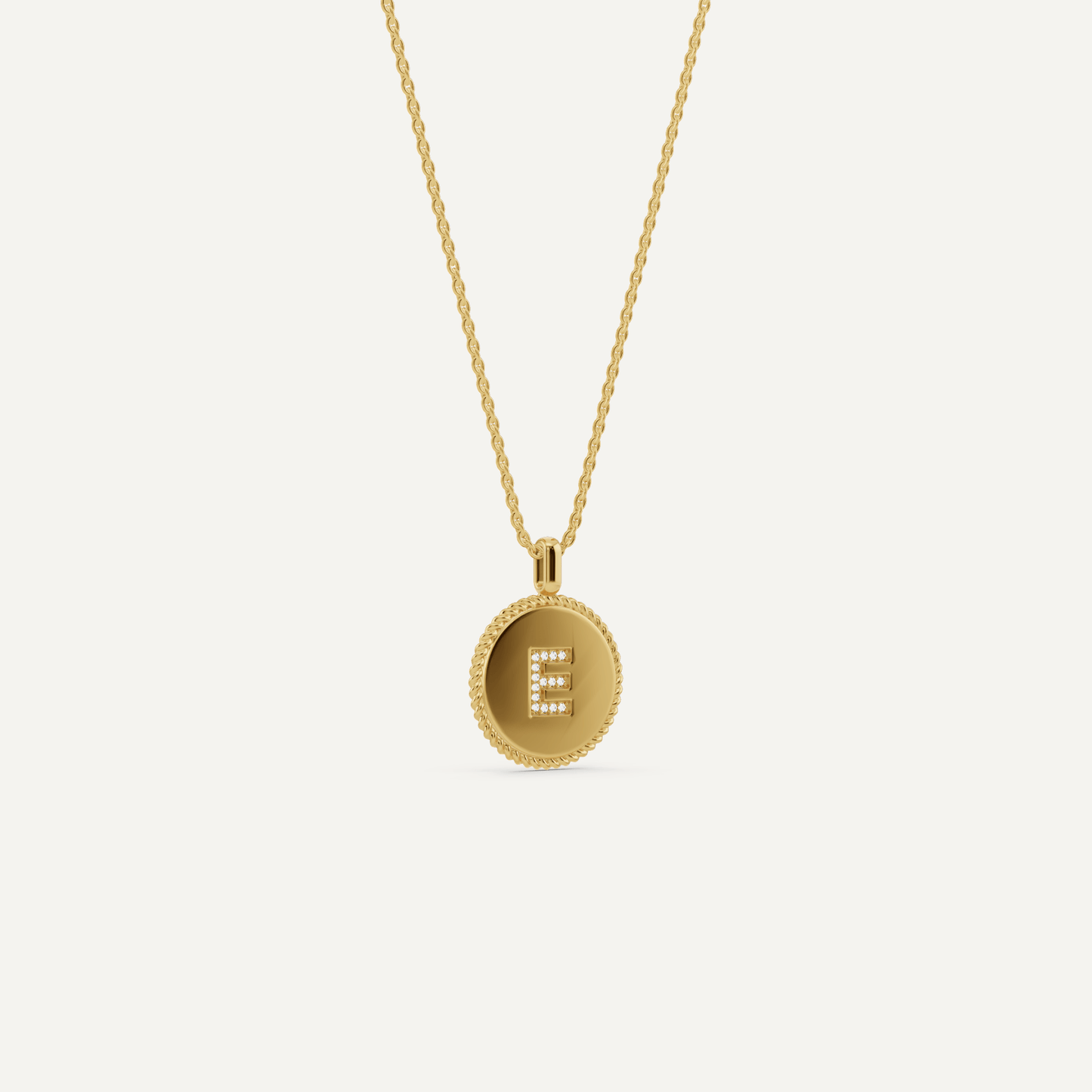 Round Diamond Initial E Pendant with Diamond Accent - Lotus Diamond