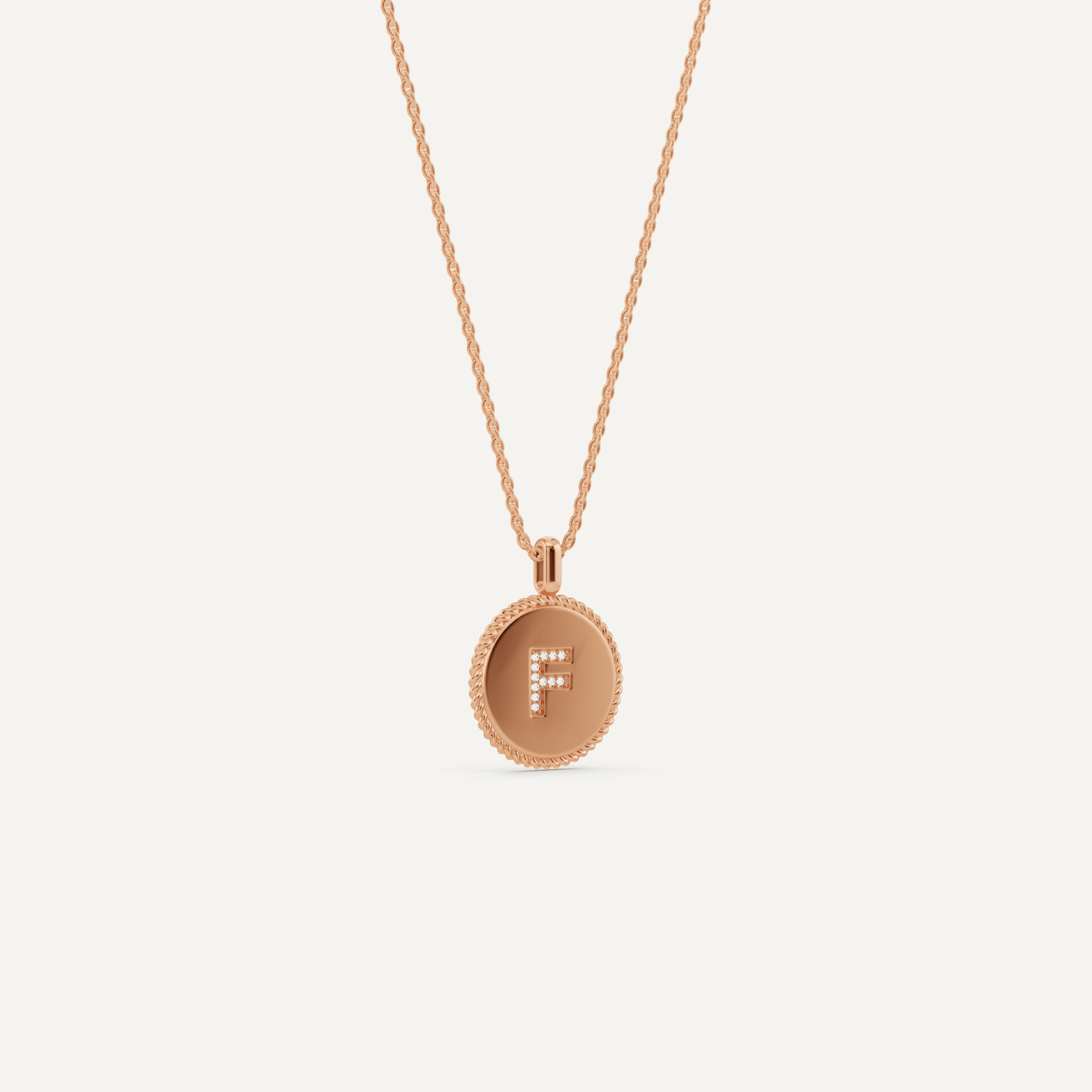 Round Diamond Initial F Pendant with Diamond Accent - Lotus Diamond