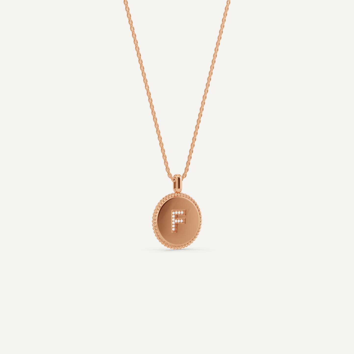 Round Diamond Initial F Pendant with Diamond Accent - Lotus Diamond