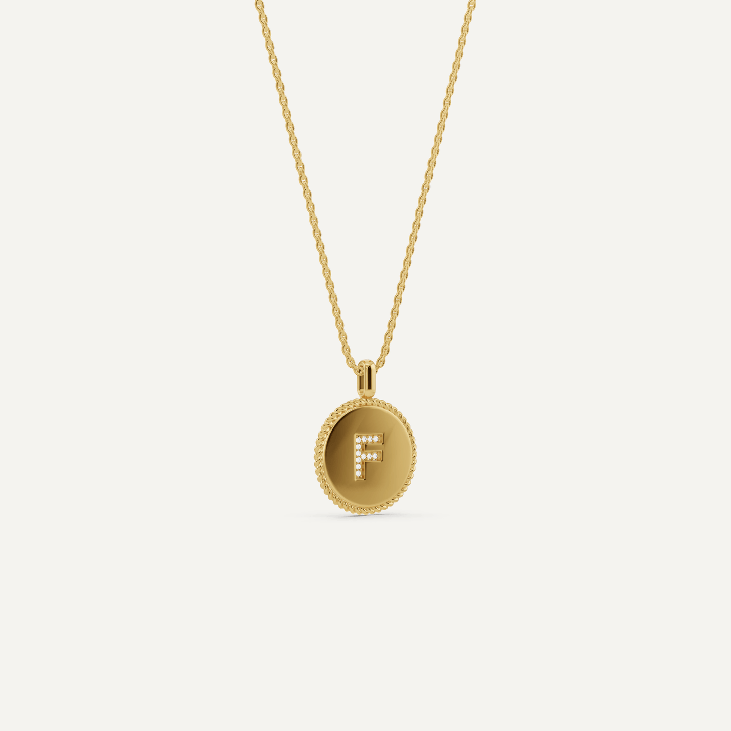 Round Diamond Initial F Pendant with Diamond Accent - Lotus Diamond