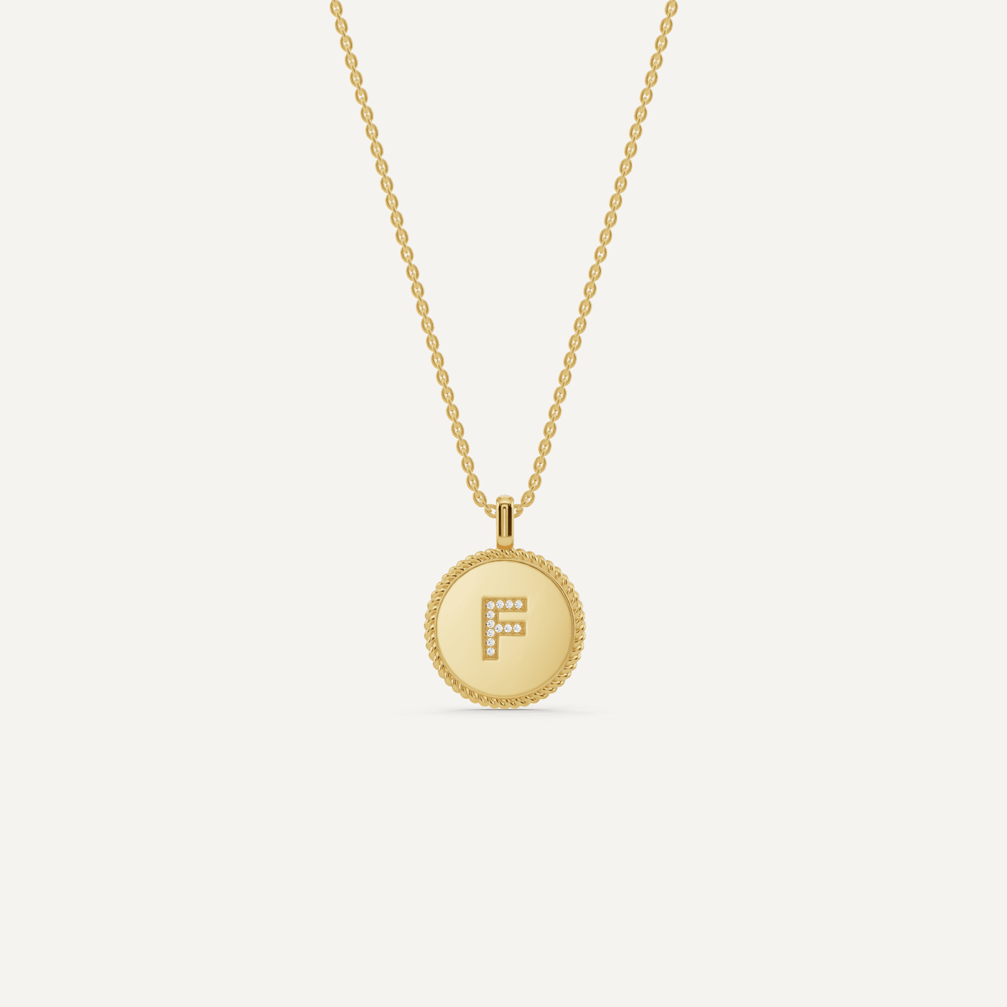 Round Diamond Initial F Pendant with Diamond Accent - Lotus Diamond