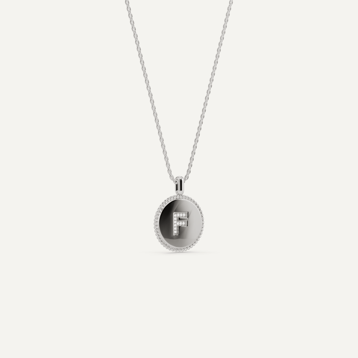 Round Diamond Initial F Pendant with Diamond Accent - Lotus Diamond