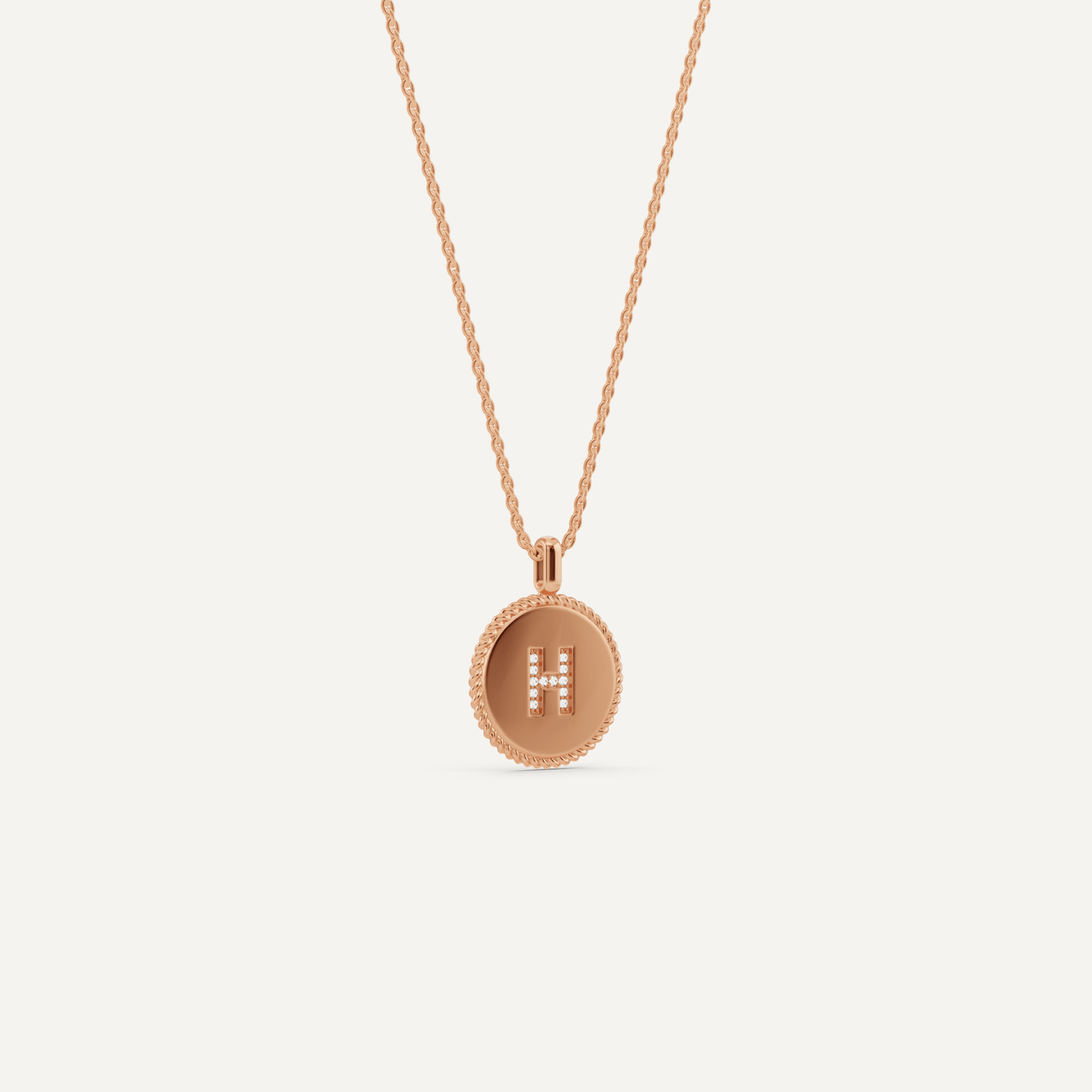 Round Diamond Initial H Pendant with Diamond Accent - Lotus Diamond
