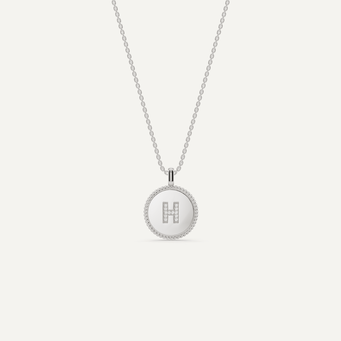 Round Diamond Initial H Pendant with Diamond Accent - Lotus Diamond