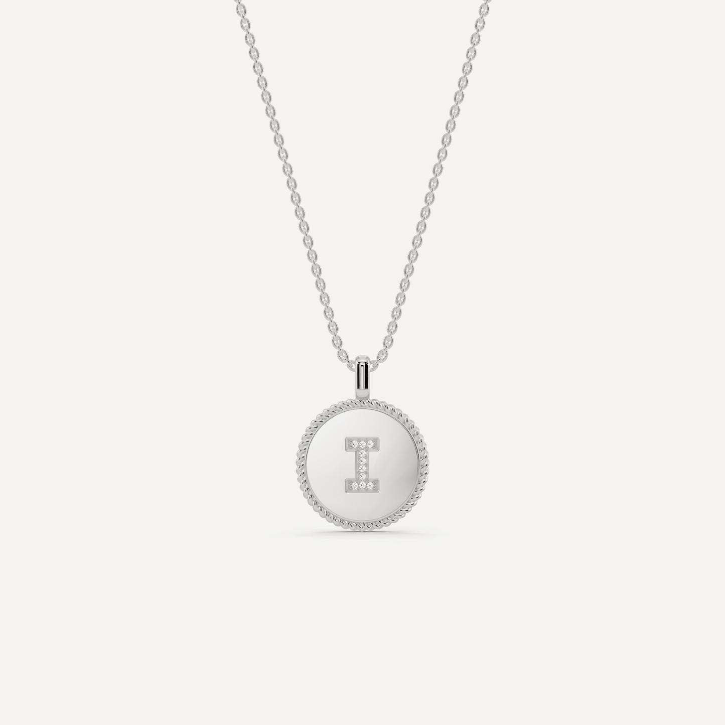 Round Diamond Initial I Pendant with Diamond Accent - Lotus Diamond