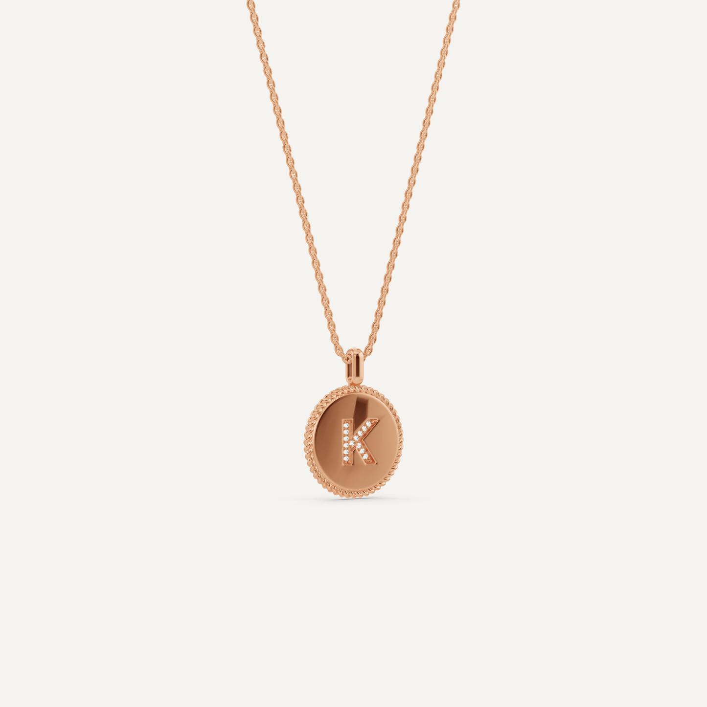 Round Diamond Initial K Pendant with Diamond Accent - Lotus Diamond