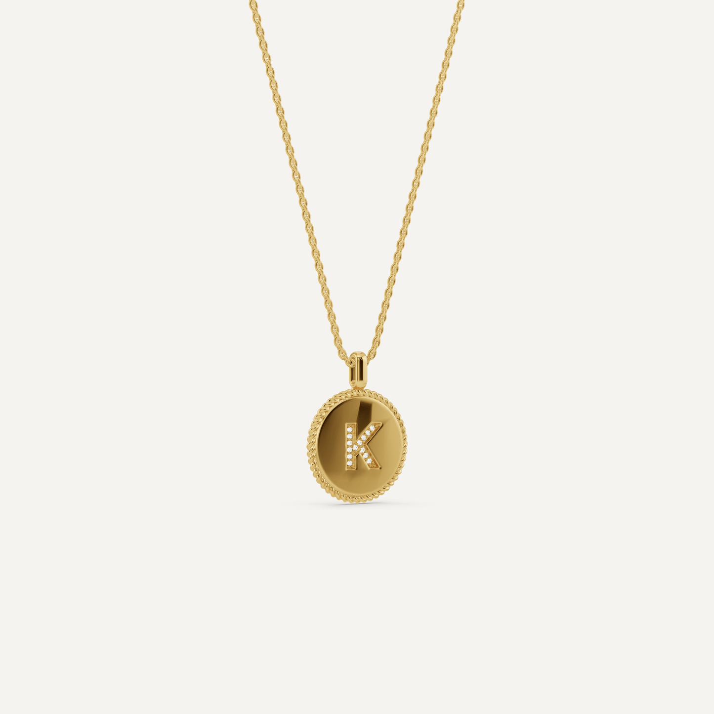 Round Diamond Initial K Pendant with Diamond Accent - Lotus Diamond
