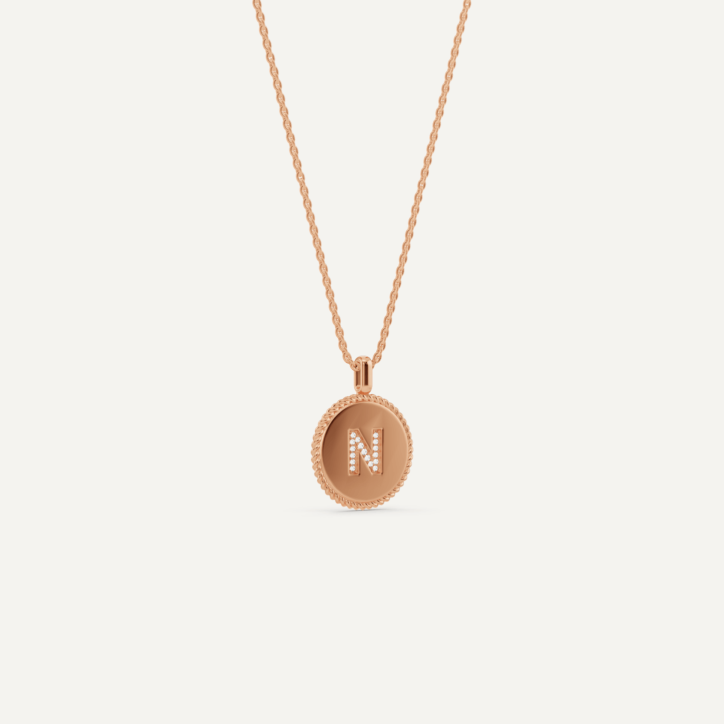 Round Diamond Initial N Pendant with Diamond Accent - Lotus Diamond