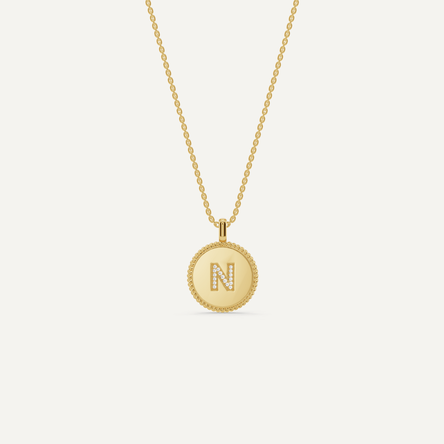 Round Diamond Initial N Pendant with Diamond Accent - Lotus Diamond