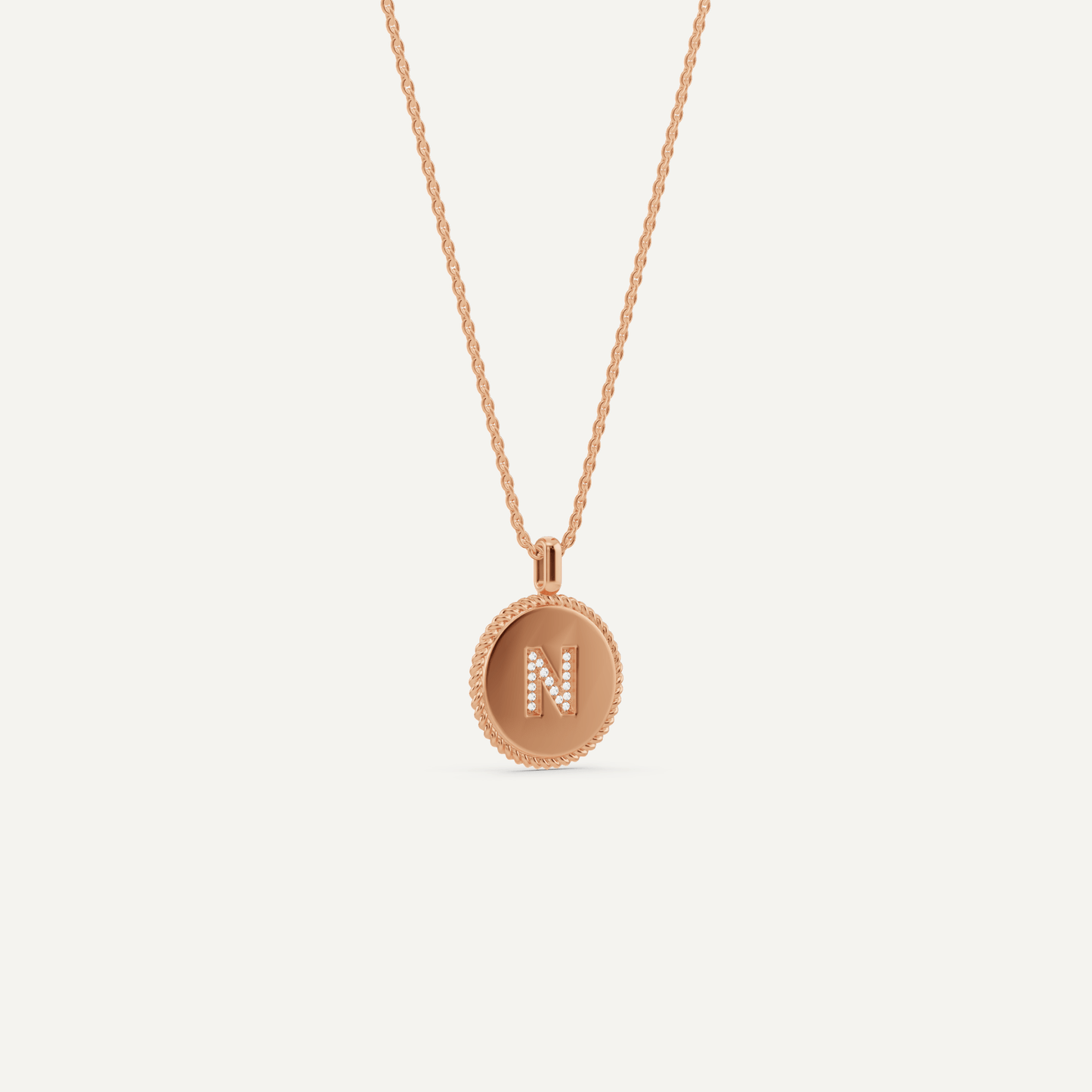 Round Diamond Initial N Pendant with Diamond Accent - Lotus Diamond