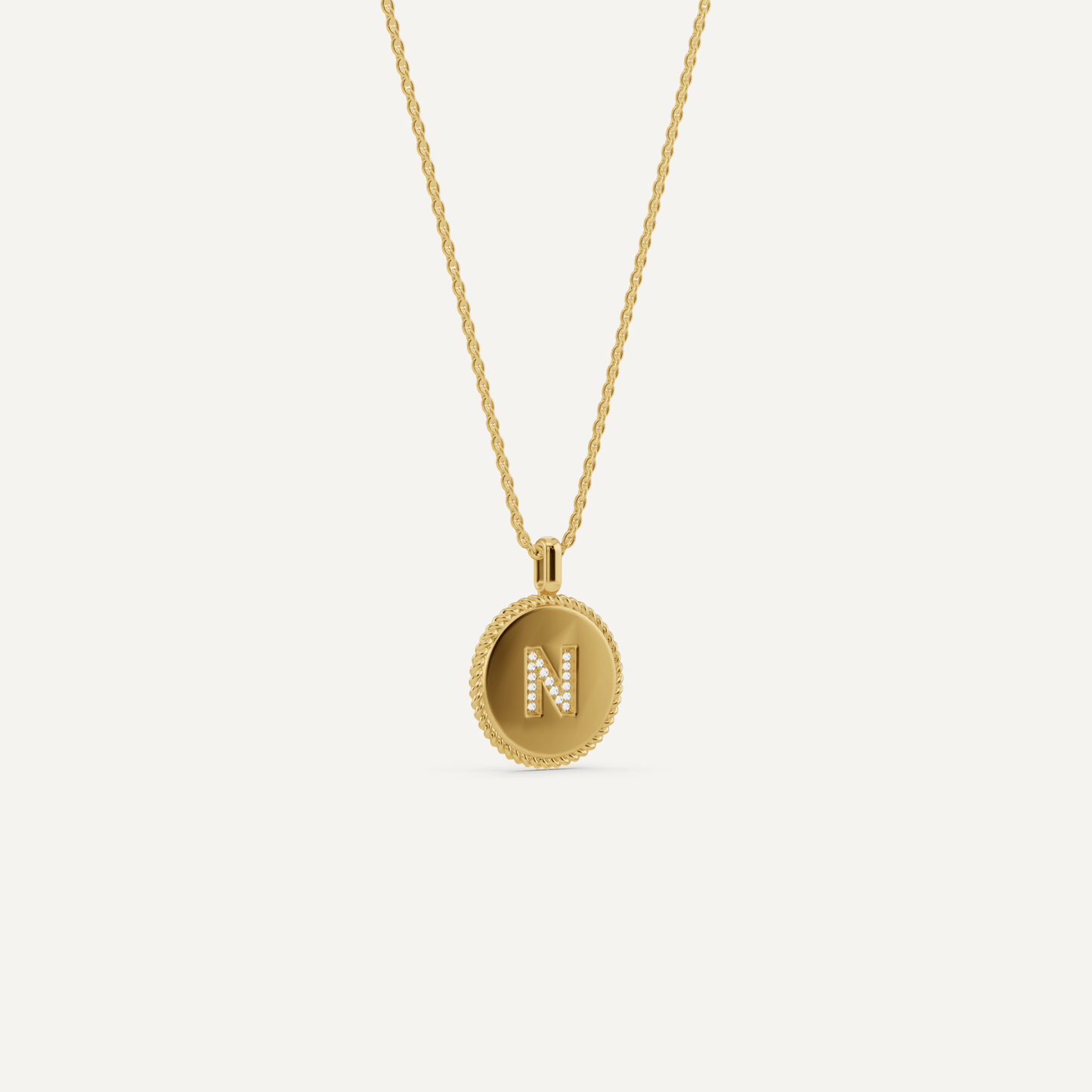 Round Diamond Initial N Pendant with Diamond Accent - Lotus Diamond