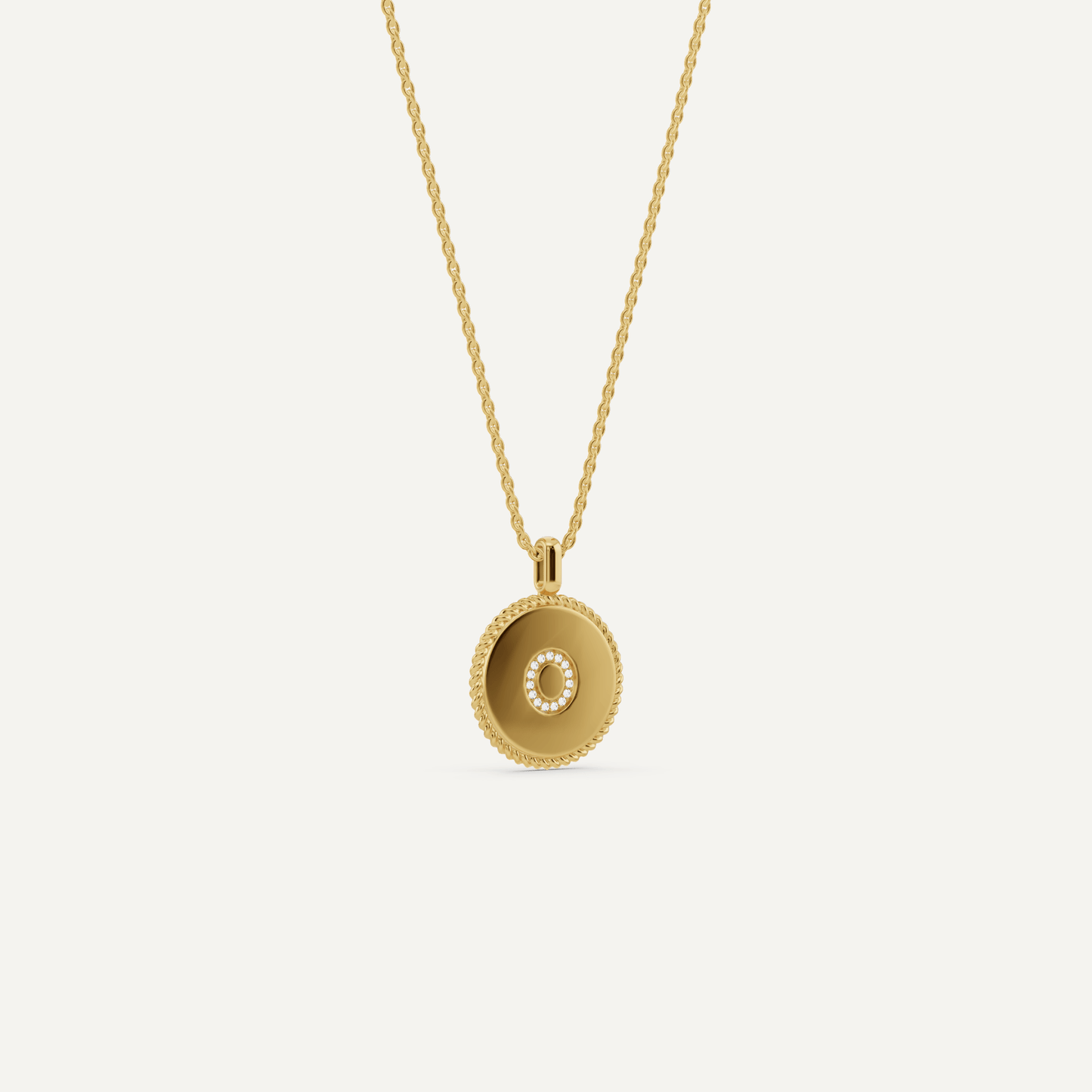 Round Diamond Initial O Pendant with Diamond Accent - Lotus Diamond