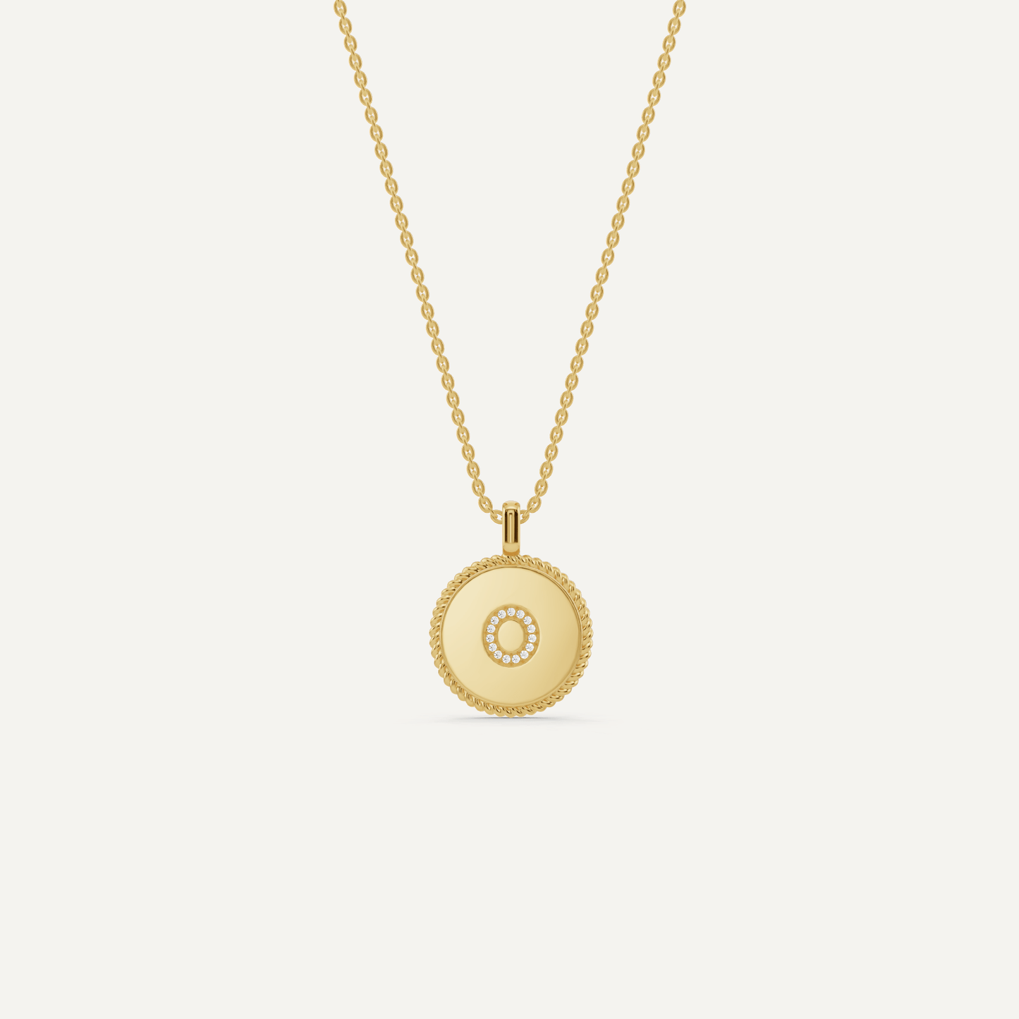 Round Diamond Initial O Pendant with Diamond Accent - Lotus Diamond