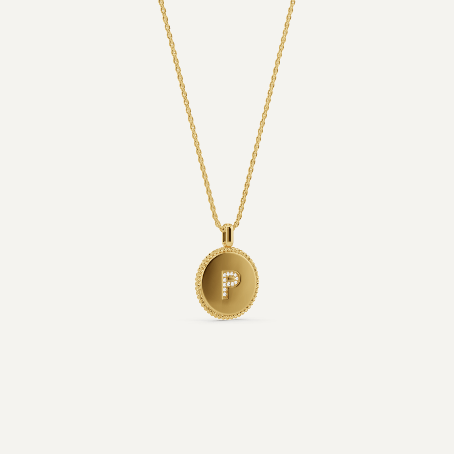 Round Diamond Initial P Pendant with Diamond Accent - Lotus Diamond