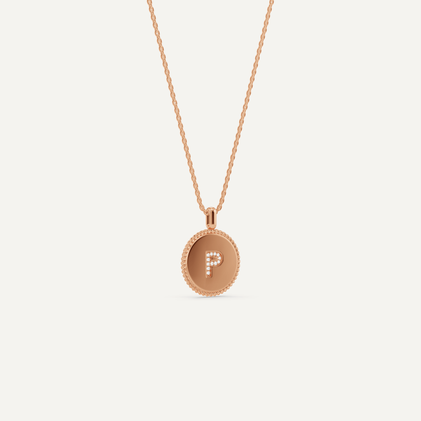 Round Diamond Initial P Pendant with Diamond Accent - Lotus Diamond