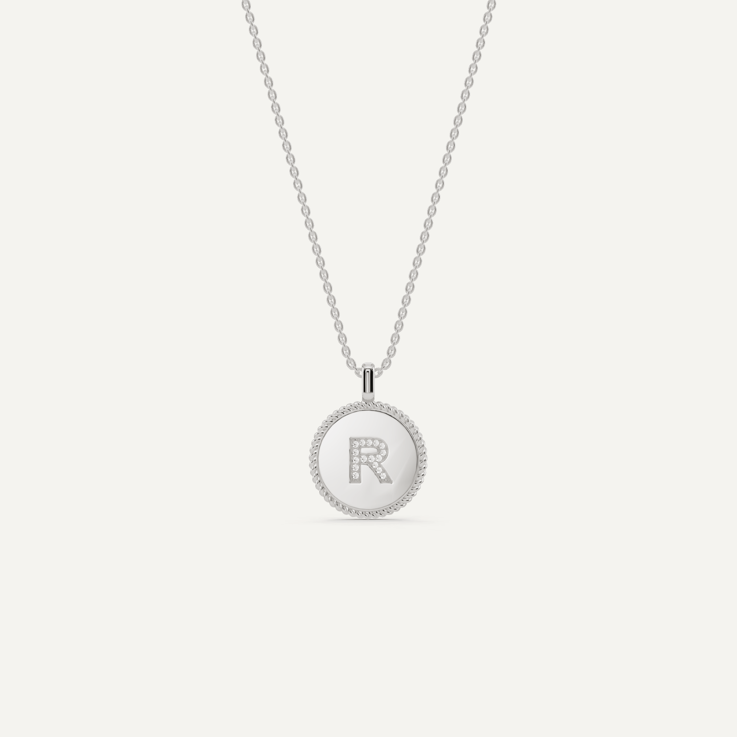 Round Diamond Initial R Pendant with Diamond Accent - Lotus Diamond