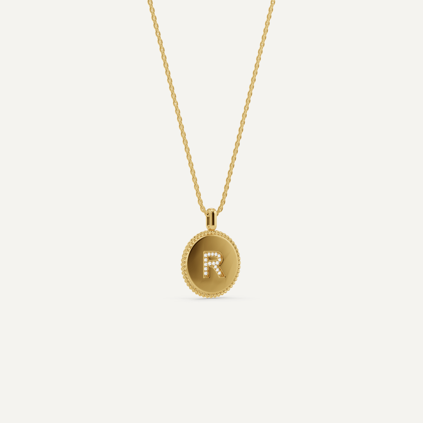 Round Diamond Initial R Pendant with Diamond Accent - Lotus Diamond