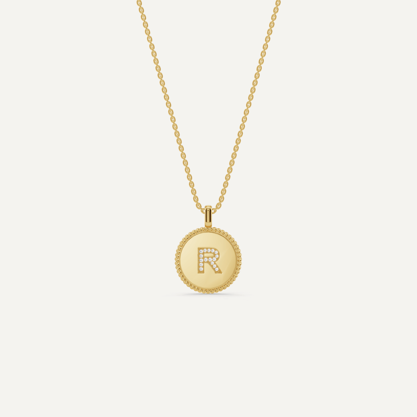 Round Diamond Initial R Pendant with Diamond Accent - Lotus Diamond