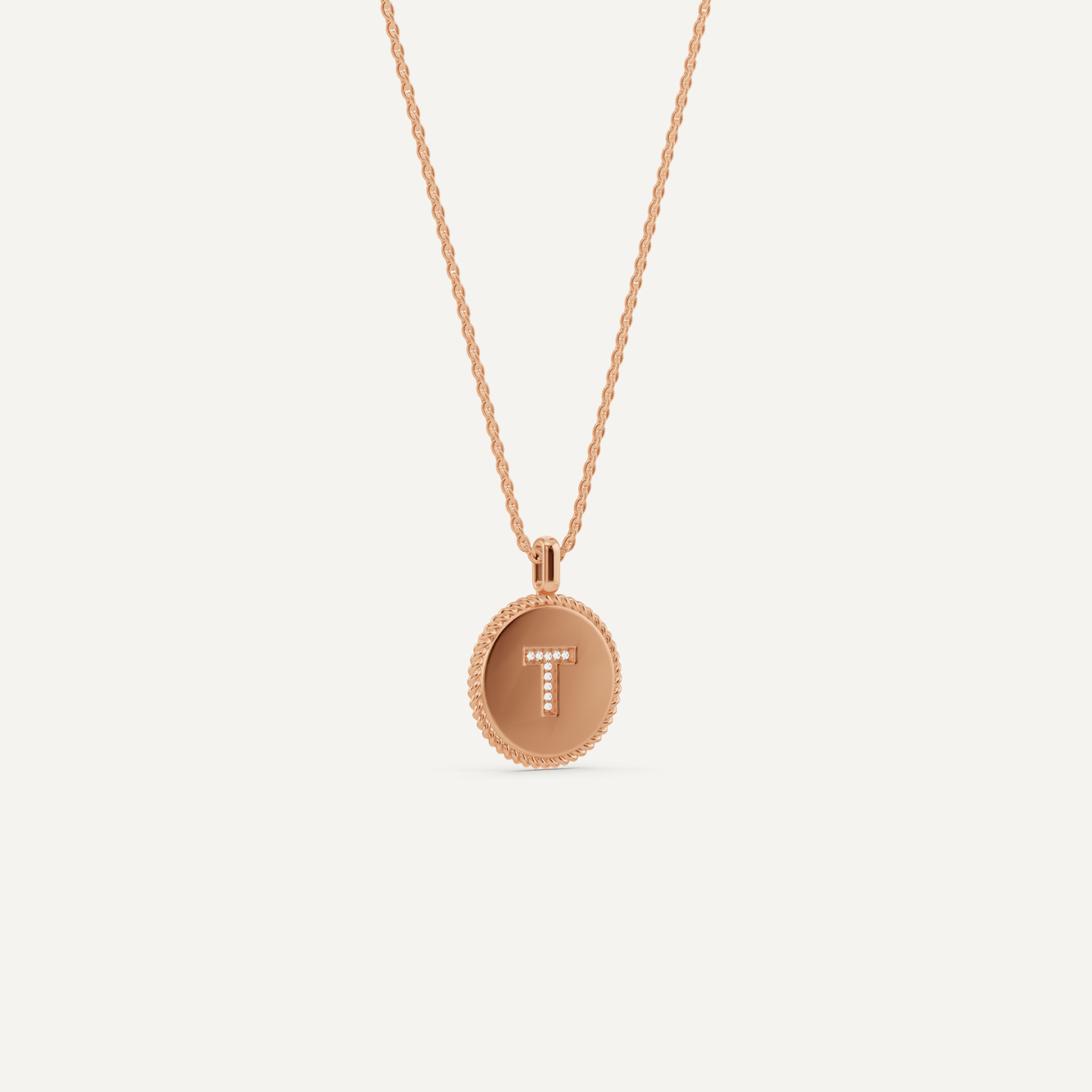 Round Diamond Initial T Pendant with Diamond Accent - Lotus Diamond