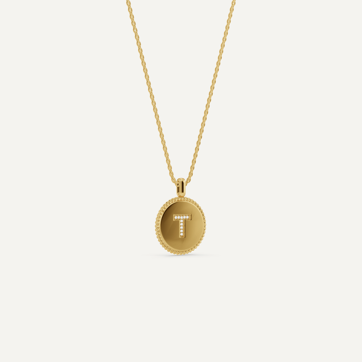 Round Diamond Initial T Pendant with Diamond Accent - Lotus Diamond