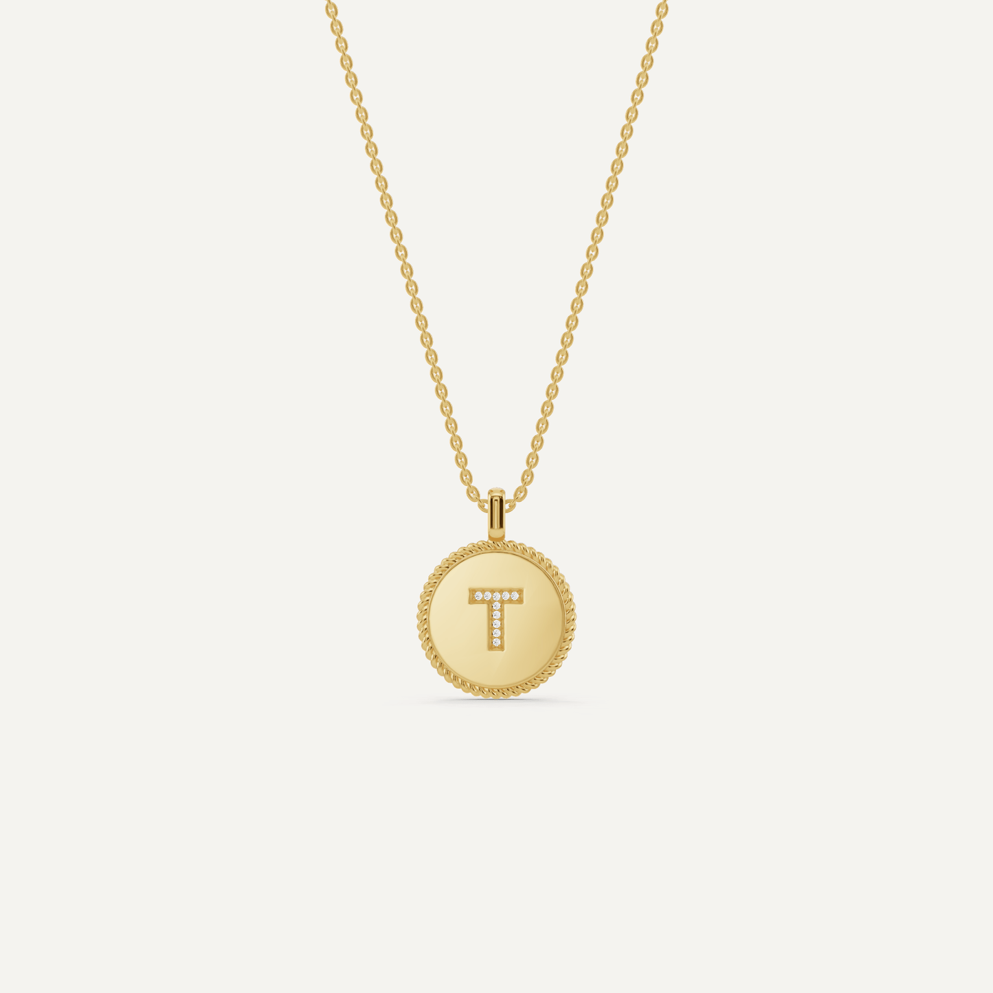 Round Diamond Initial T Pendant with Diamond Accent - Lotus Diamond