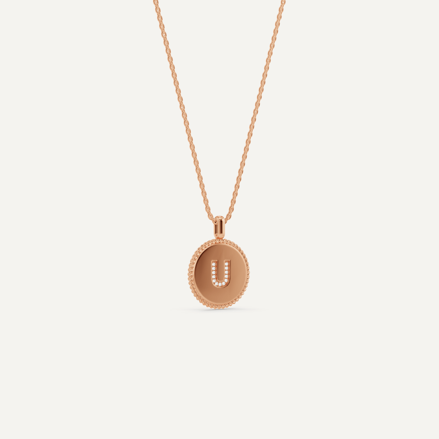 Round Diamond Initial U Pendant with Diamond Accent - Lotus Diamond