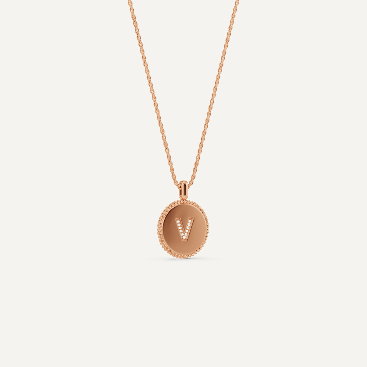 Round Diamond Initial V Pendant with Diamond Accent - Lotus Diamond