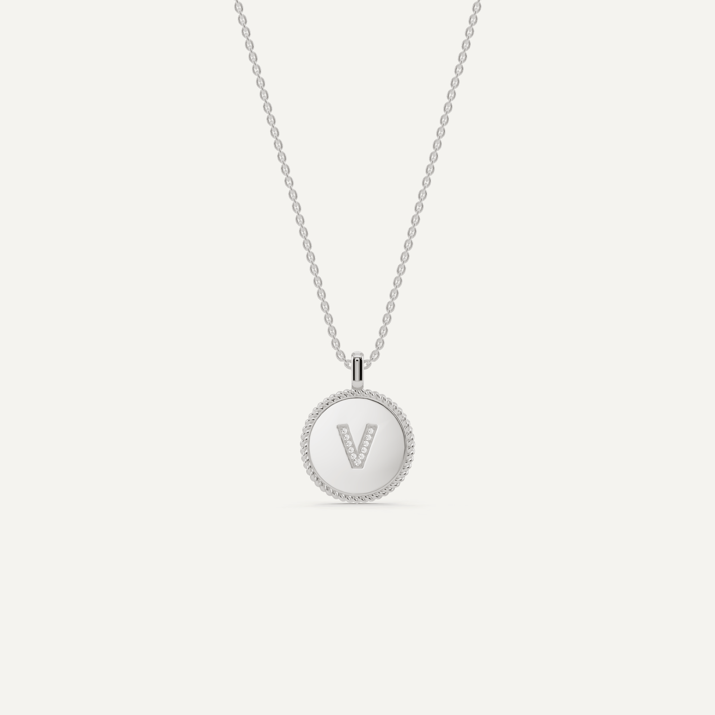 Round Diamond Initial V Pendant with Diamond Accent - Lotus Diamond