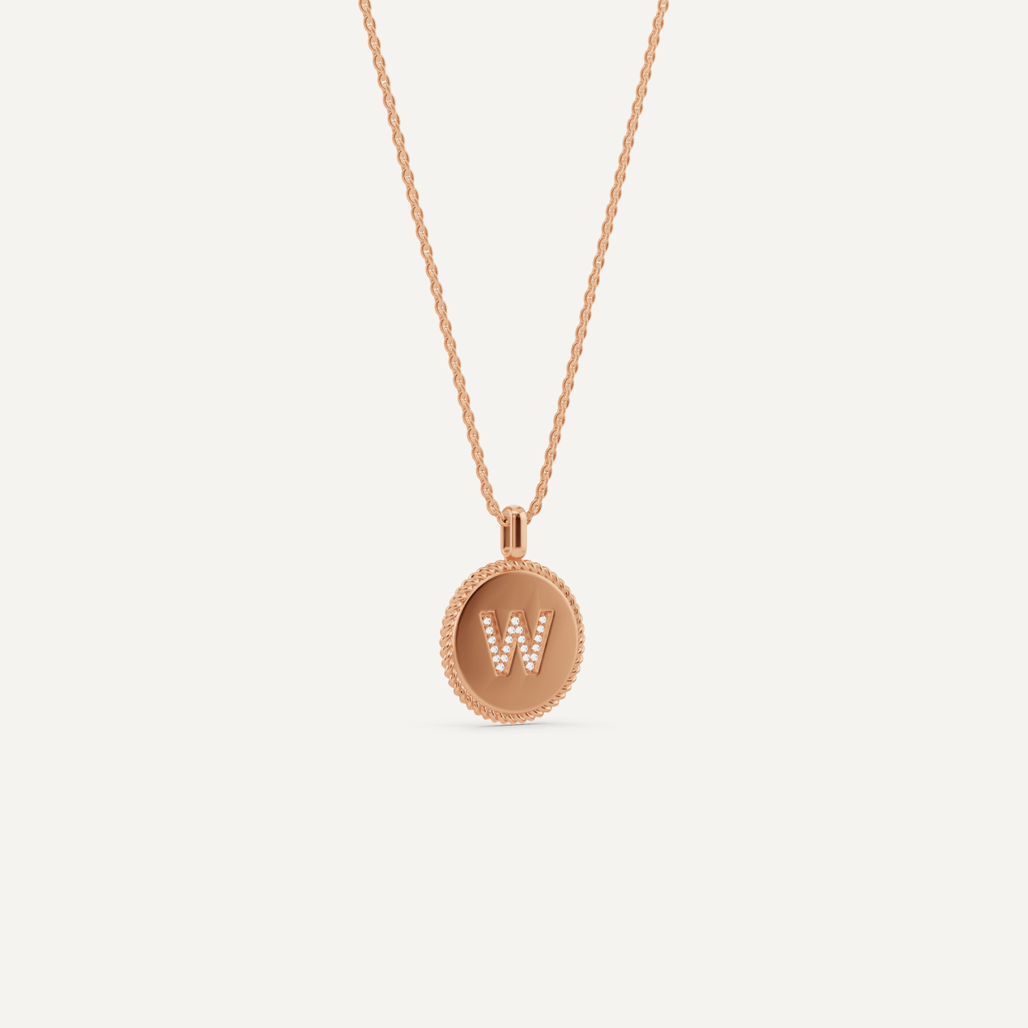 Round Diamond Initial W Pendant with Diamond Accent - Lotus Diamond