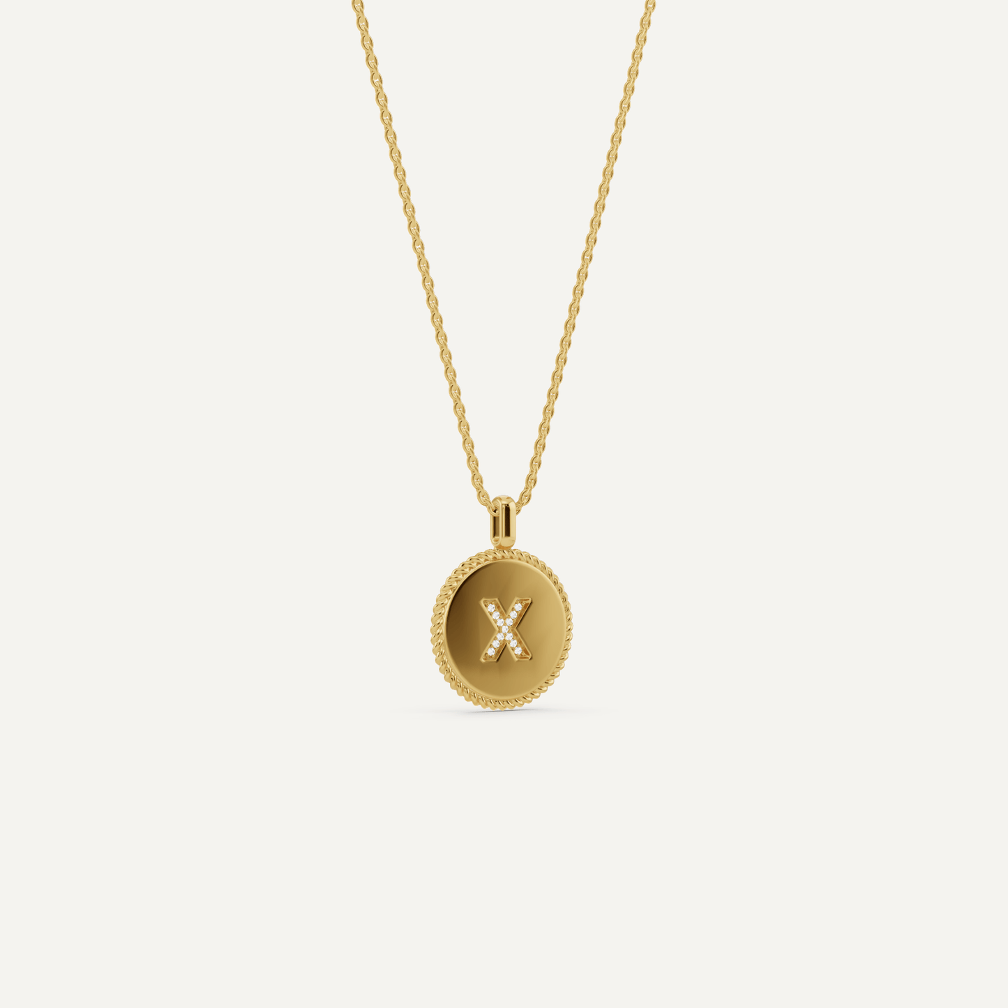 Round Diamond Initial X Pendant with Diamond Accent - Lotus Diamond