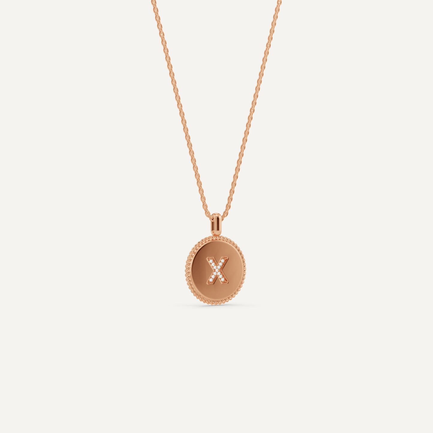 Round Diamond Initial X Pendant with Diamond Accent - Lotus Diamond
