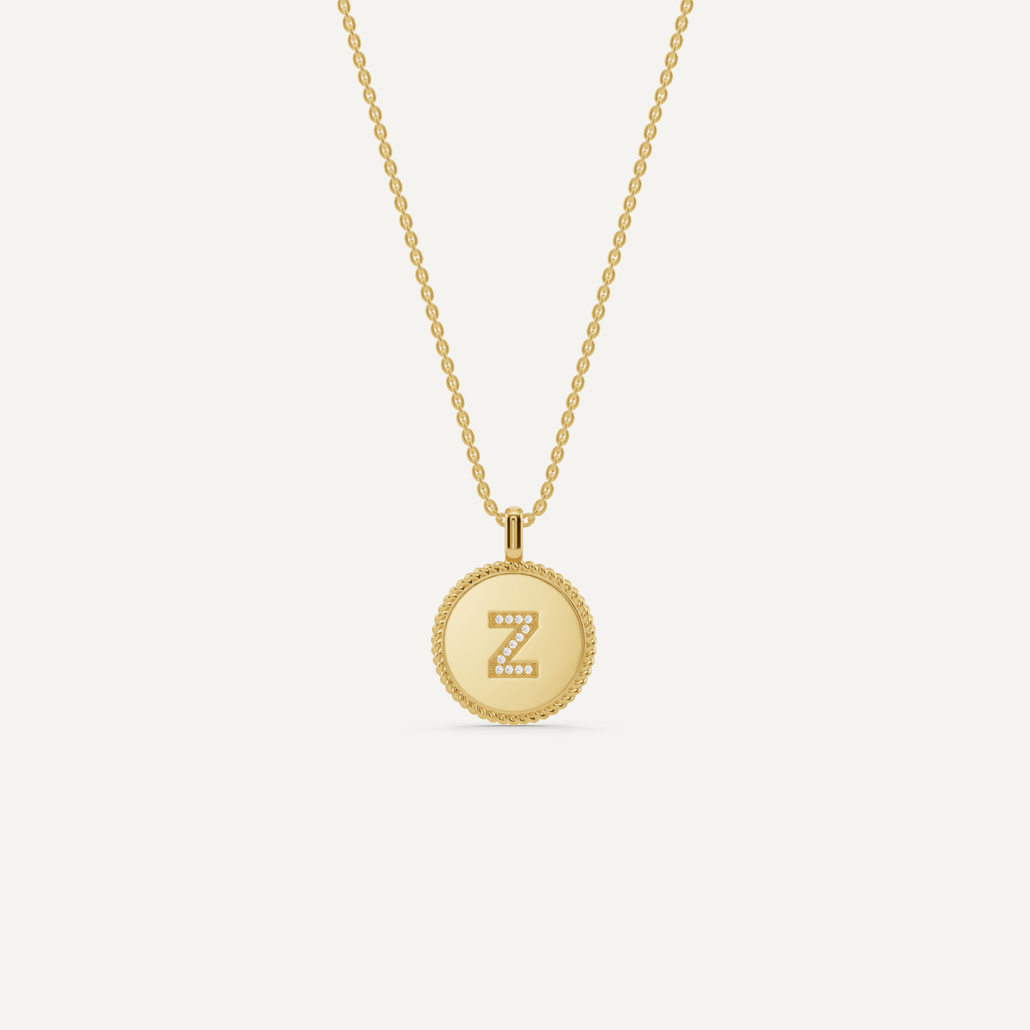 Round Diamond Initial Z Pendant with Diamond Accent - Lotus Diamond