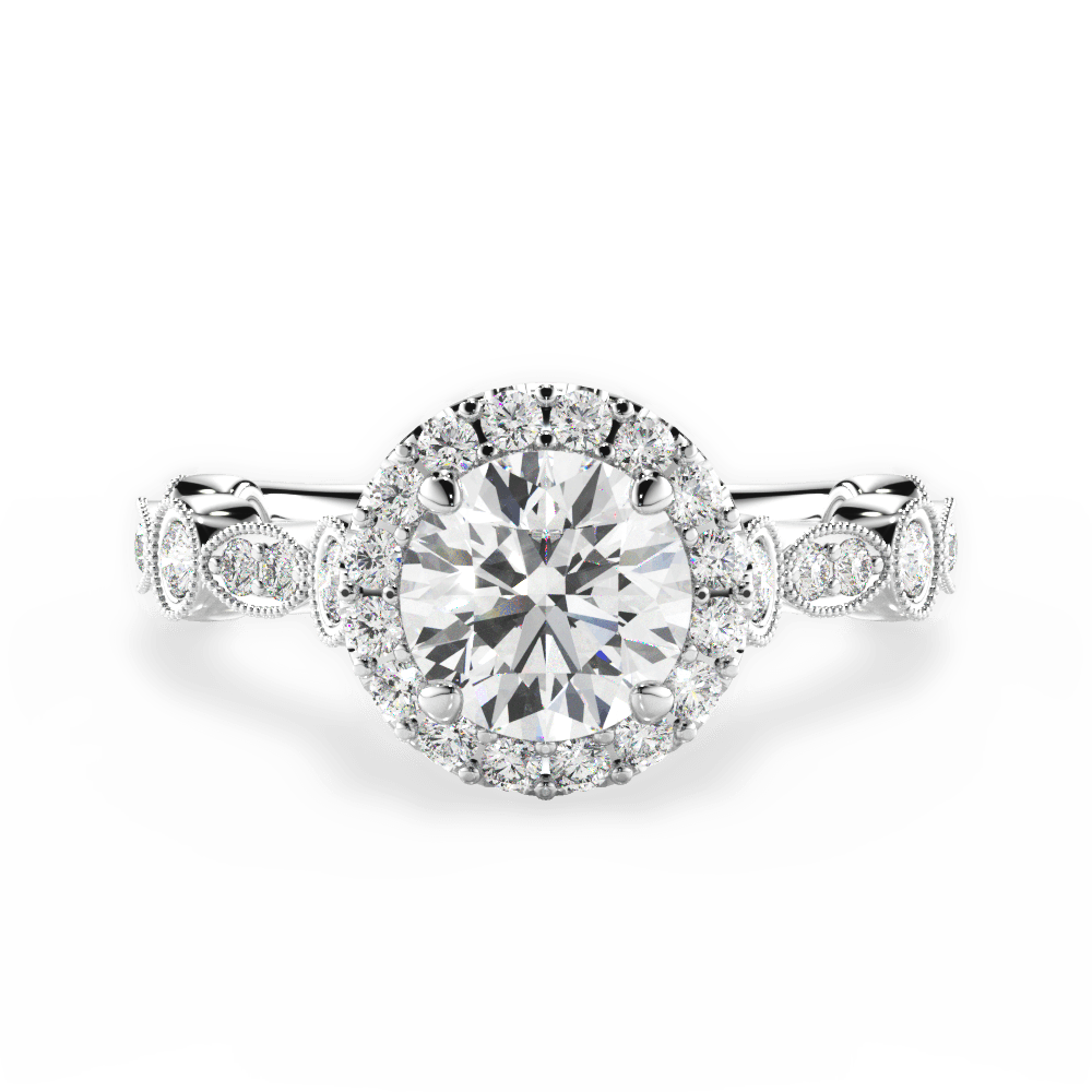 Round & Marquise Diamond Halo Engagement Ring - Lotus Diamond