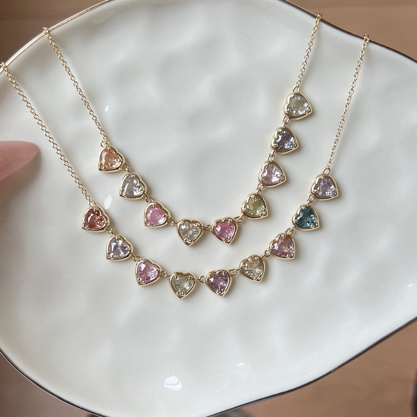 Sapphire Heart Strand Necklace - Lotus Diamond