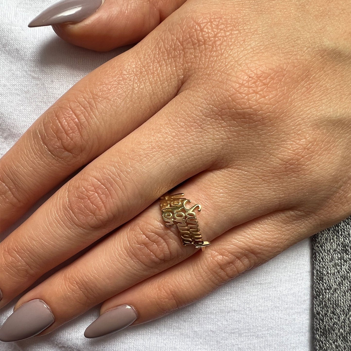 Script Custom Triple Name Ring - Lotus Diamond