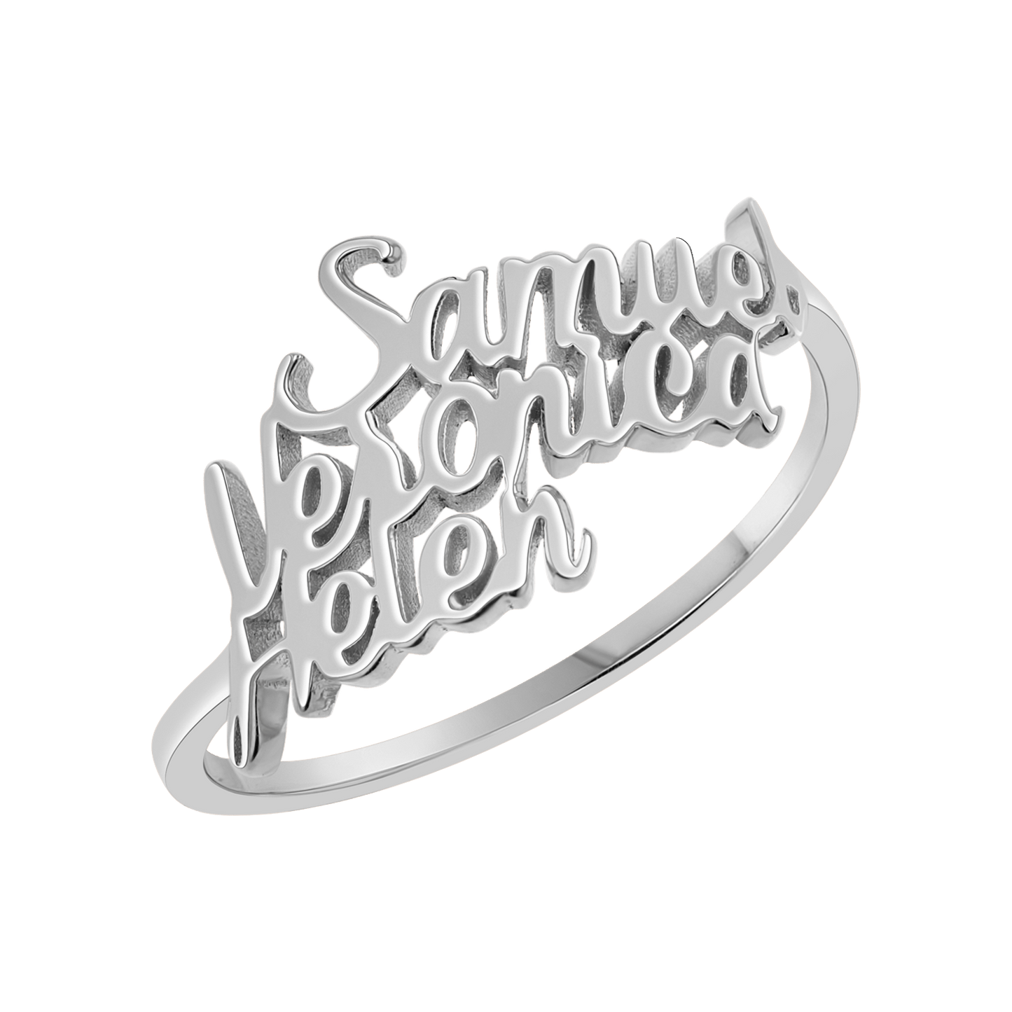 Script Custom Triple Name Ring - Lotus Diamond