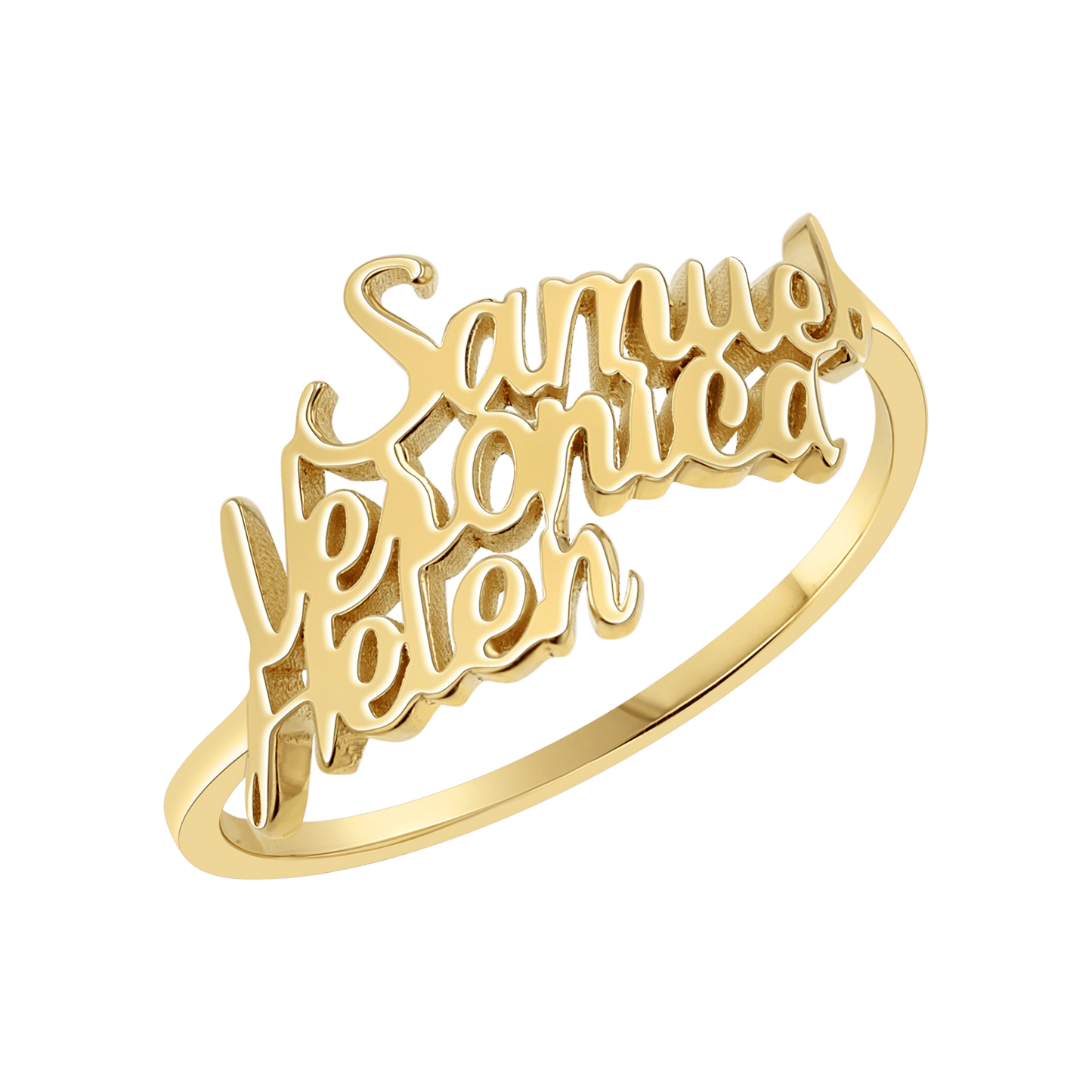 Script Custom Triple Name Ring - Lotus Diamond