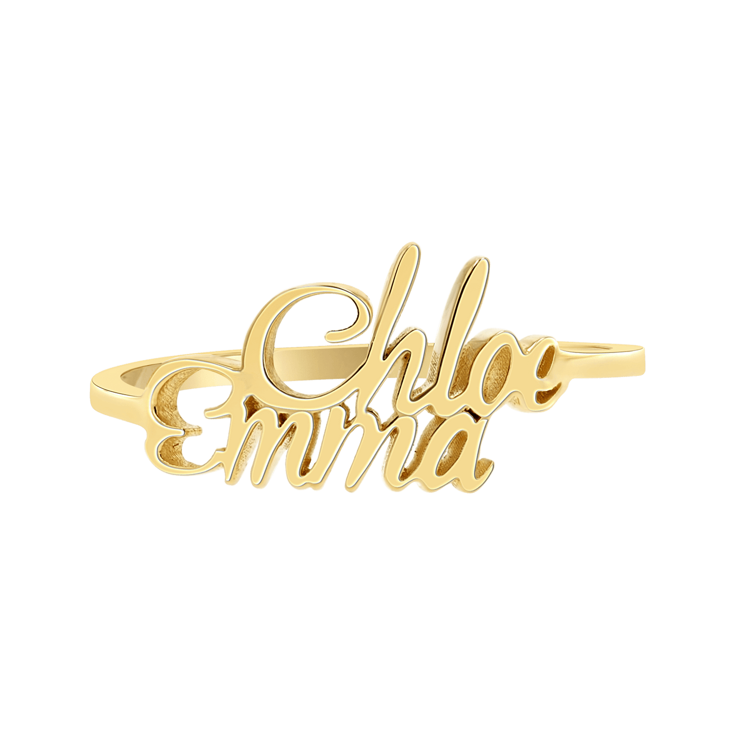 Script Double Name Ring - Lotus Diamond