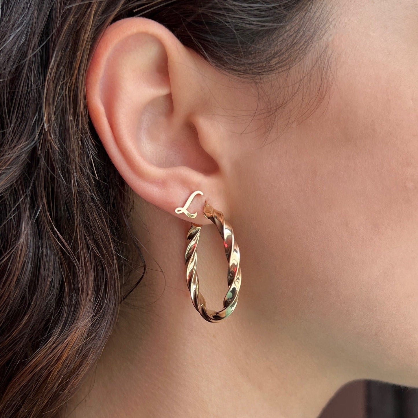 Script Letter Stud Earrings - Lotus Diamond