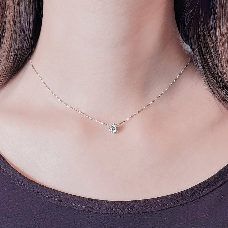 Simple halo necklace with diamond Pendant - Lotus Diamond